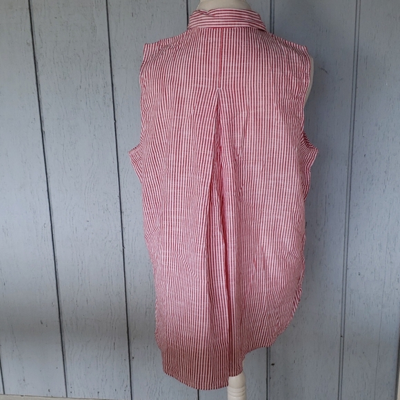 Stripes Red White Shirt/ Sleeveless Button - Picture 3 of 9